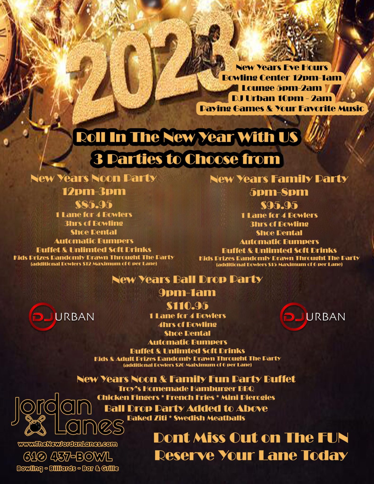 New Years Noon Party @ The New Jordan Lanes