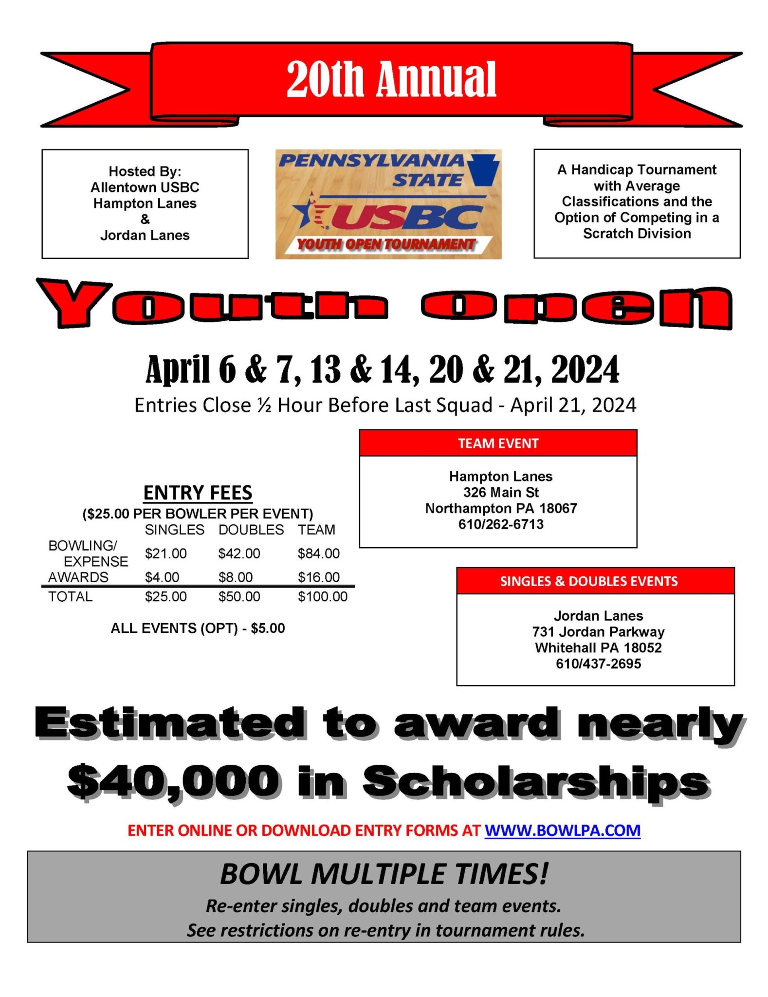 20th Annual Pennsylvania State Youth Open @ The New Jordan Lanes