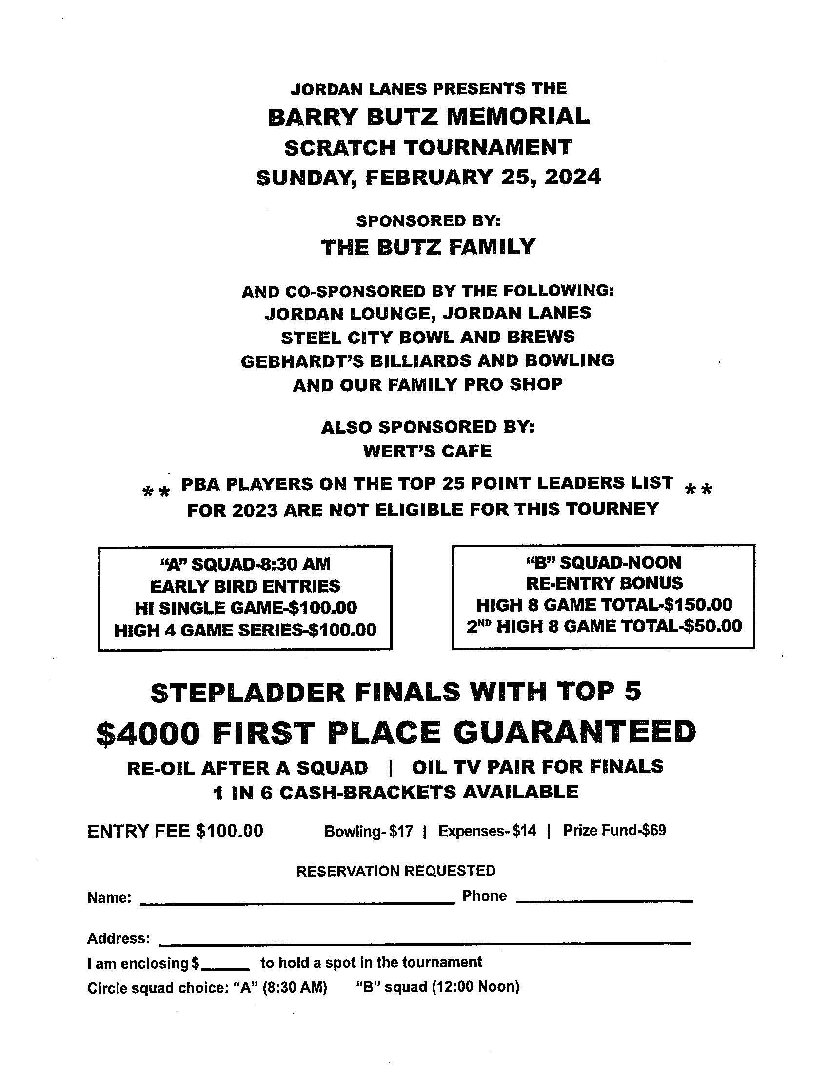Barry Butz Memorial Scratch Tournament @ The New Jordan Lanes