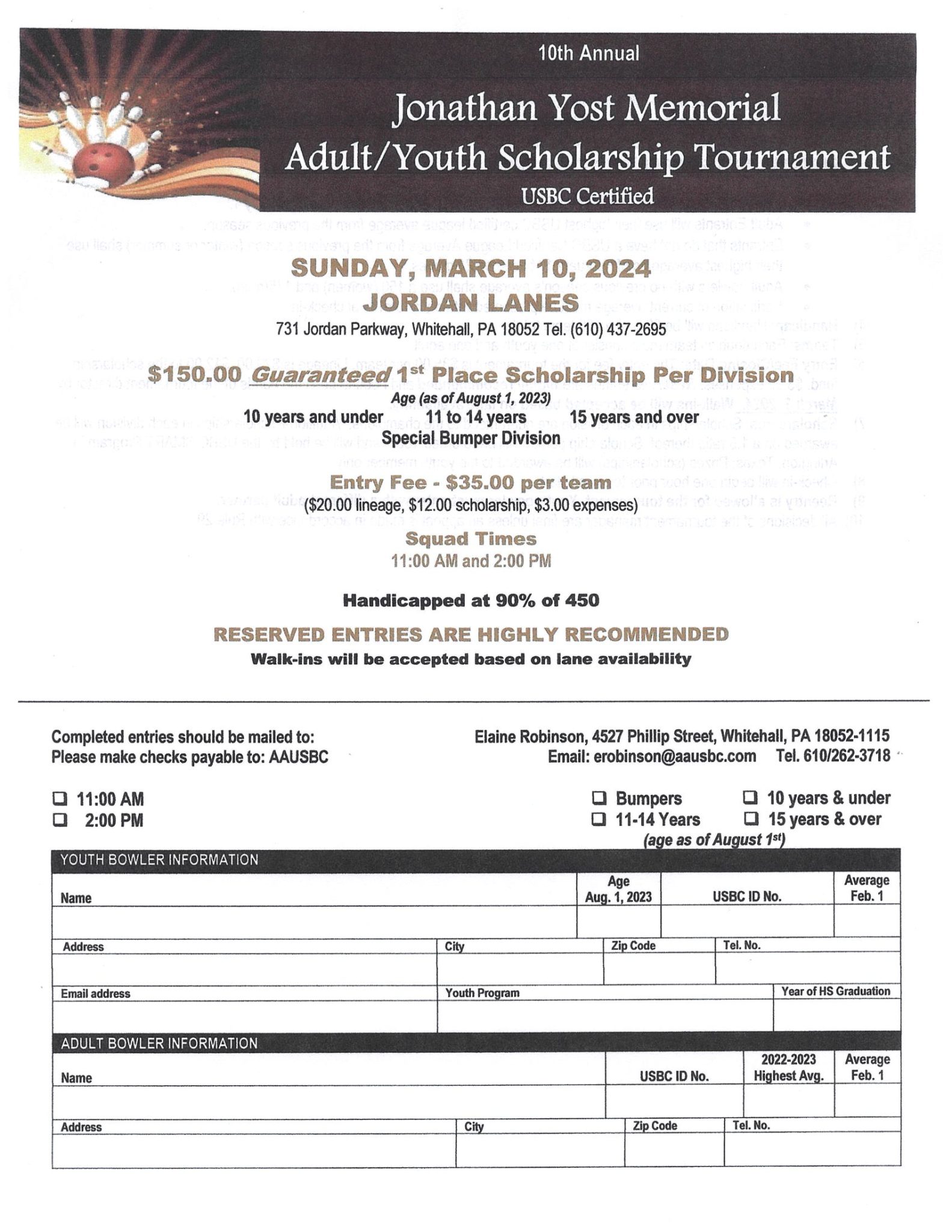 10th Annual Jonathan Yost Memorial Adult / Youth Scholarship Tournament @ The New Jordan Lanes